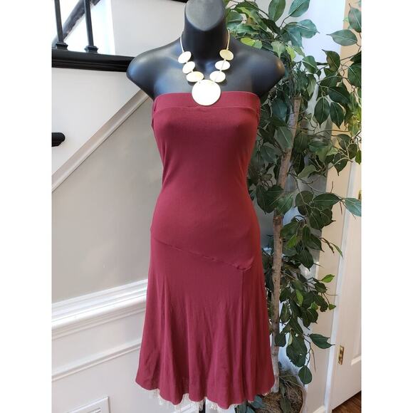 Aqua Knee Length Dress Womens Small Maroon Off The Shoulder Lined Nylon Pullover - Picture 1 of 14
